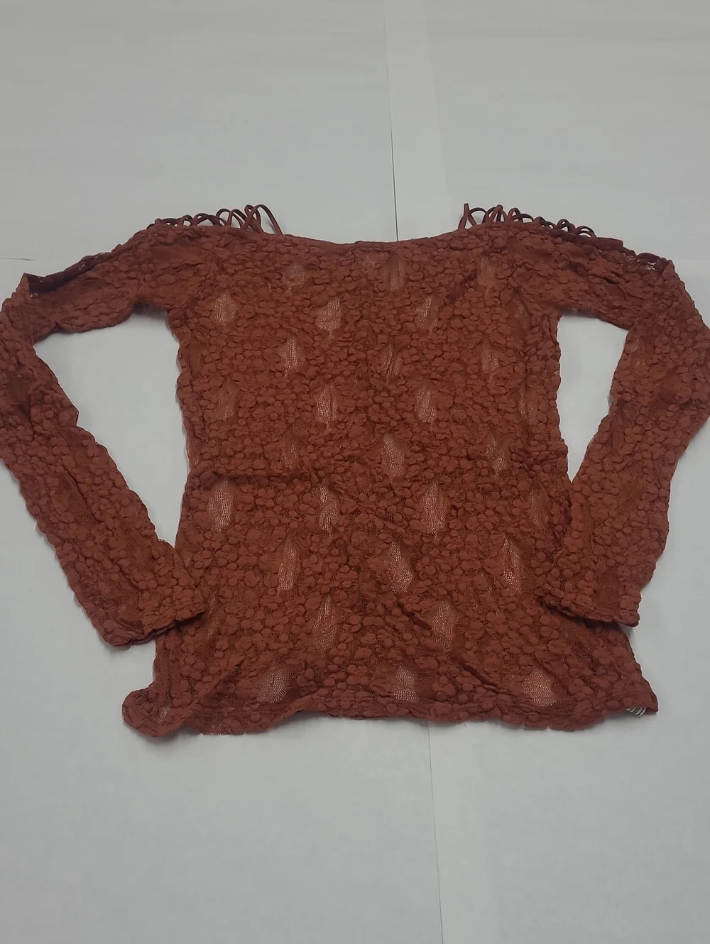 Free People Intimately Burnt Orange Lace Longsleeve Cutout Detail Top Size M/L